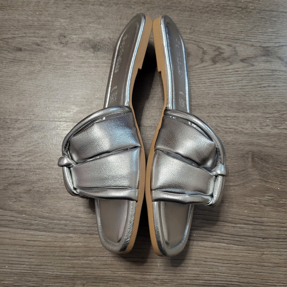 Seychelles Silver Metallic Knotted Slide Sandals Flat Women size 7 Summer Glam - Picture 8 of 11